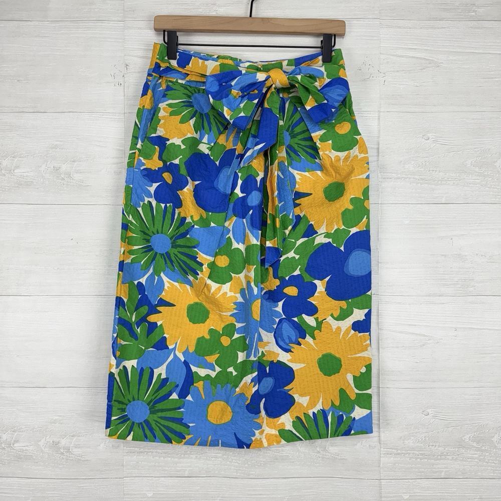 J. Crew Blue and Yellow Floral Midi Skirt